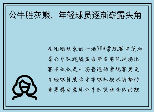 公牛胜灰熊，年轻球员逐渐崭露头角
